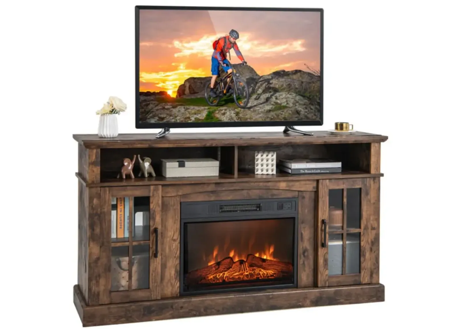 Hivvago Fireplace TV Stand for TVs Up to 65 Inch with Side Cabinets and Remote Control