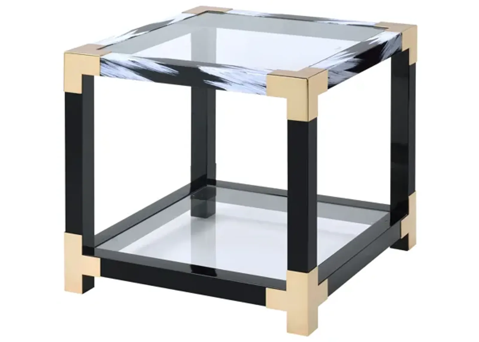 ACME Lafty End Table, White Brushed & Clear Glass