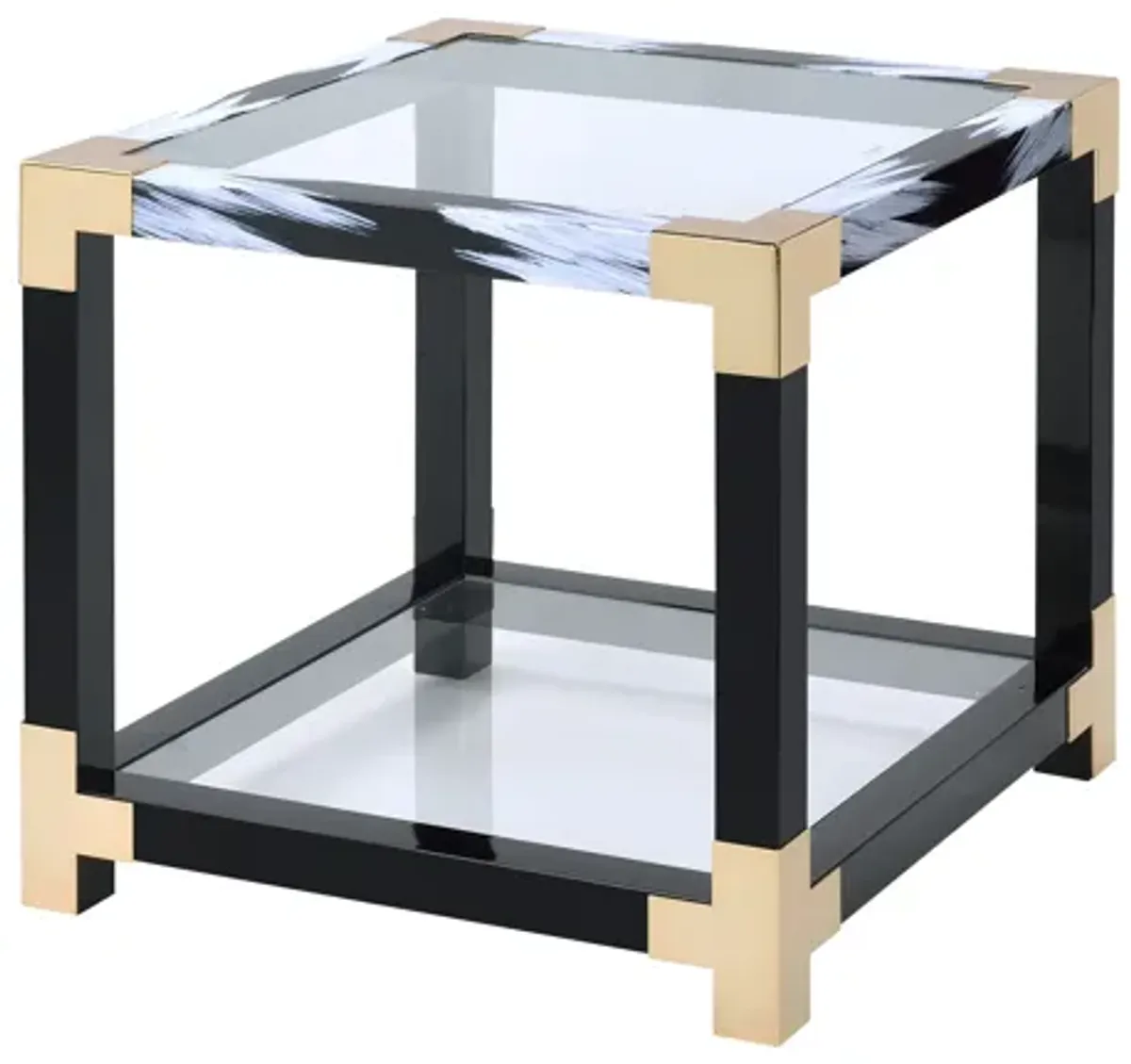 ACME Lafty End Table, White Brushed & Clear Glass