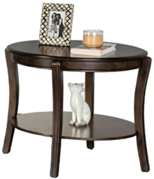 Orio Side End Table, Open Shelves, 31 Inch Oval Top, Curve Legs, Brown Wood