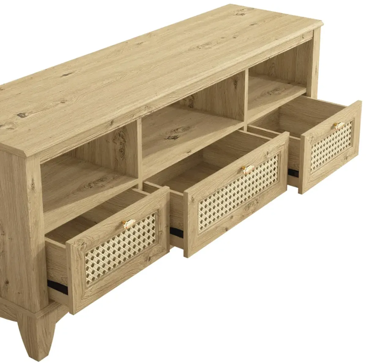 FESTIVO 55" TV Stand with Wicker Door Design for TVs up to 65"