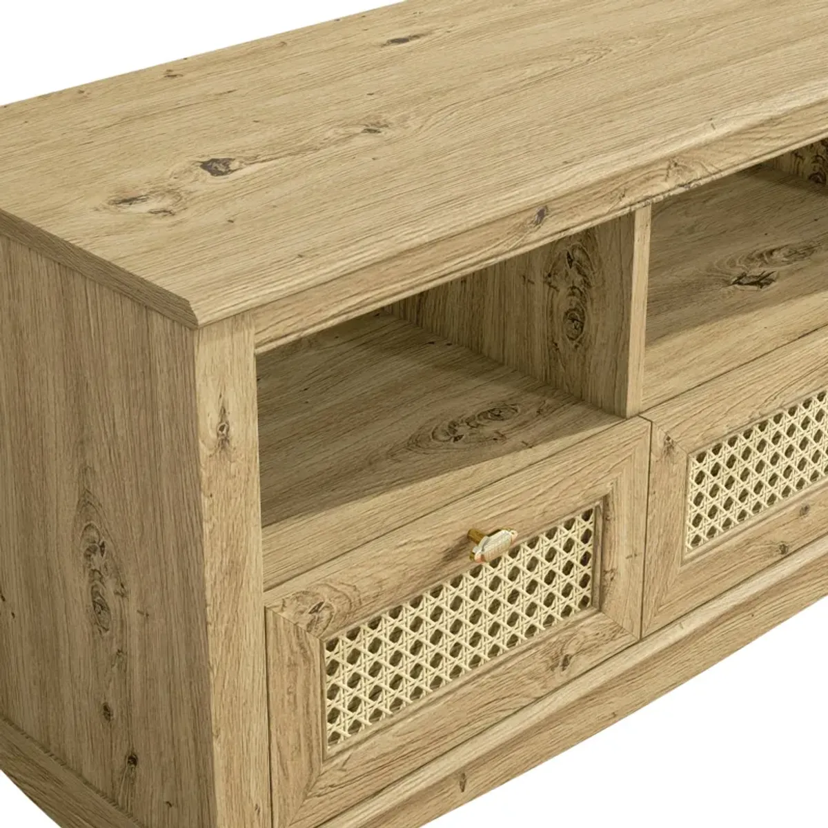 FESTIVO 55" TV Stand with Wicker Door Design for TVs up to 65"