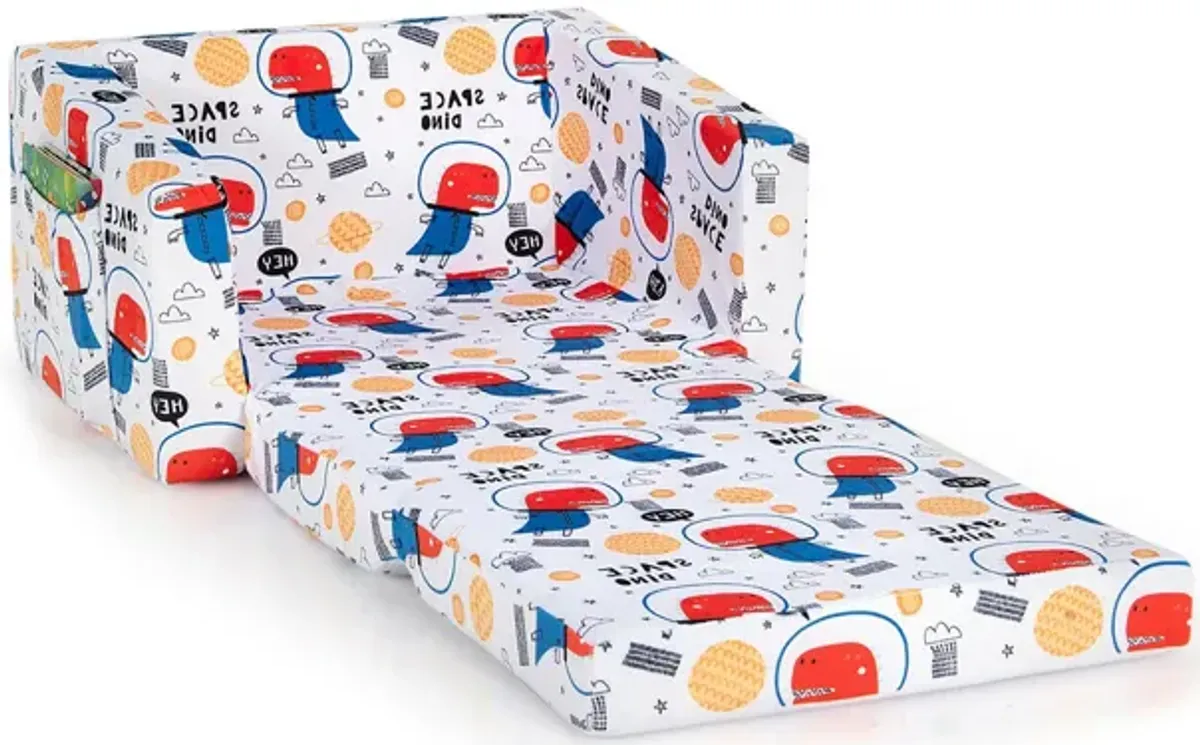 2-in-1 Convertible Kids Sofa with Velvet Fabric - Space Dino