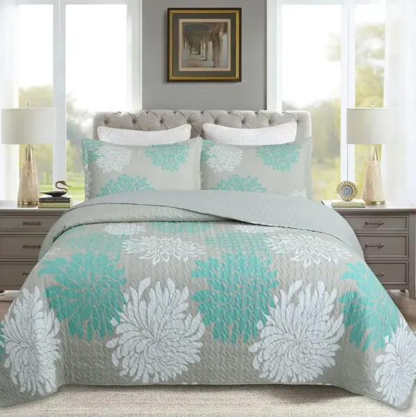 Marcielo 3 Piece Chrysanthemum Pattern Quilt Set Lightweight Bedspread Set Queen