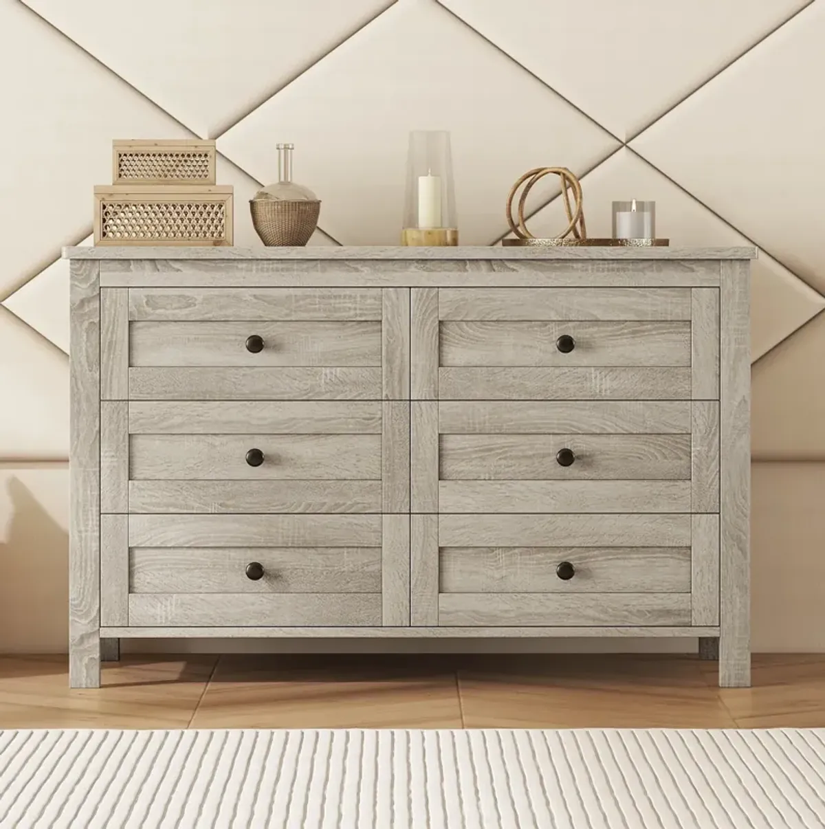 Merax Farmhouse Style Wooden Dresser with 6 Drawer