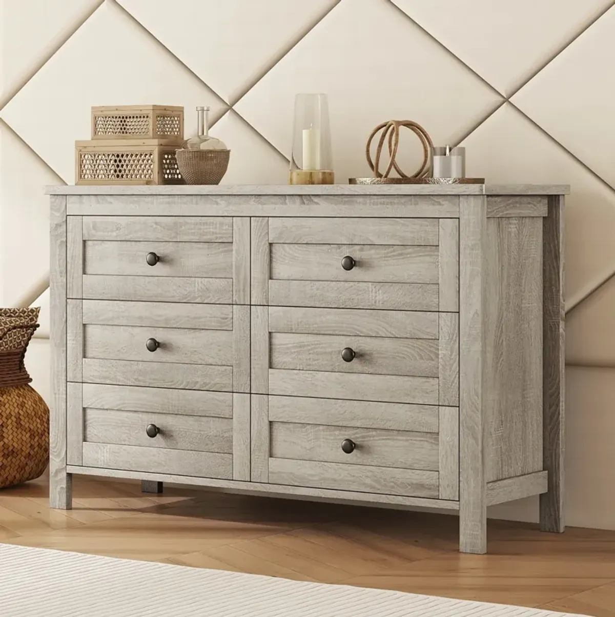 Merax Farmhouse Style Wooden Dresser with 6 Drawer