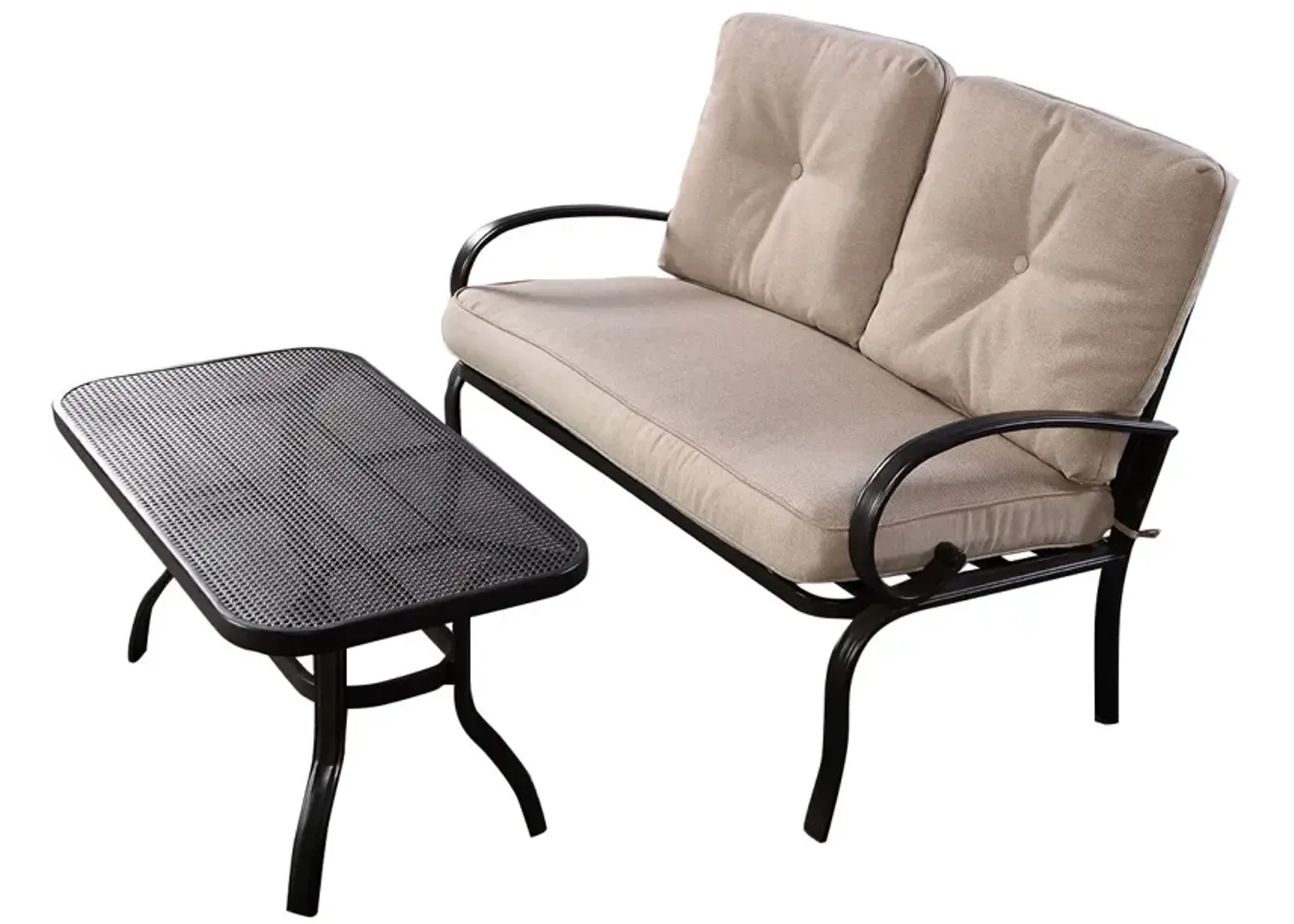 2 Pieces Patio Outdoor Cushioned Coffee Table Seat