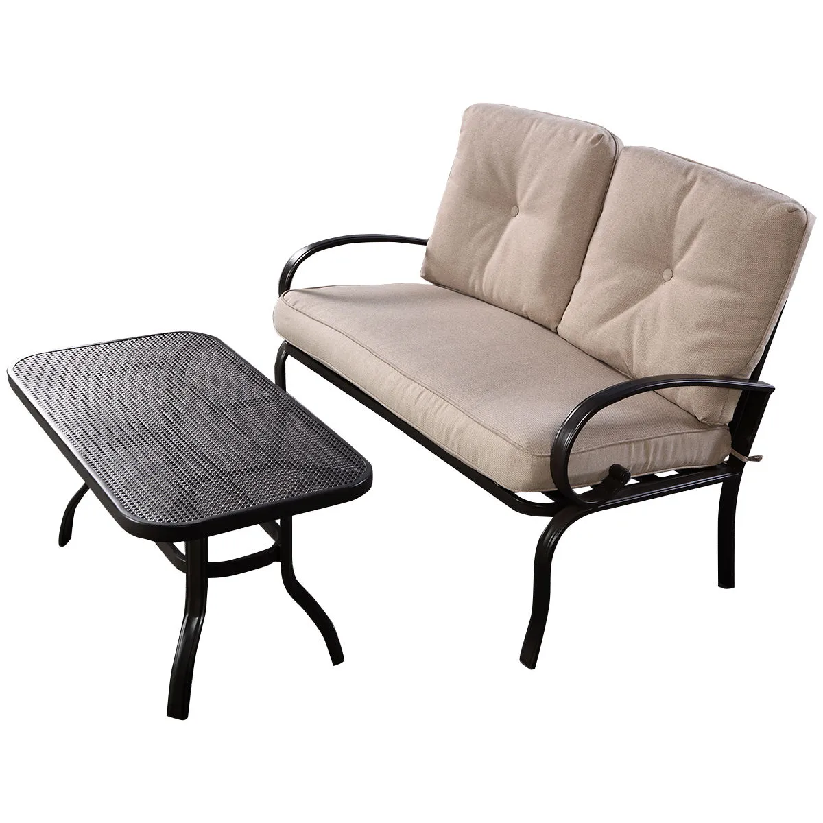 2 Pieces Patio Outdoor Cushioned Coffee Table Seat