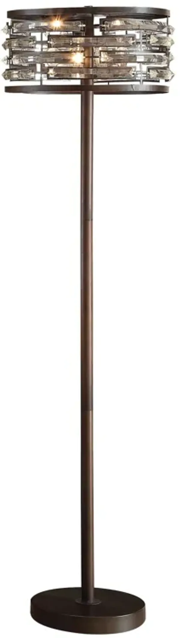 Benjara 60 Inch Floor Lamp with Crystal Drum Shade, Metal Base, Antique Bronze