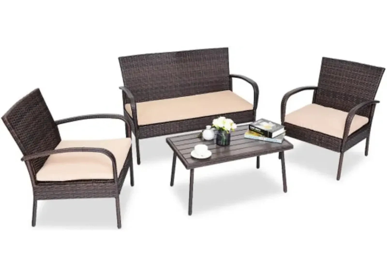 4 pcs Table Sofa Furniture Set with Cushions