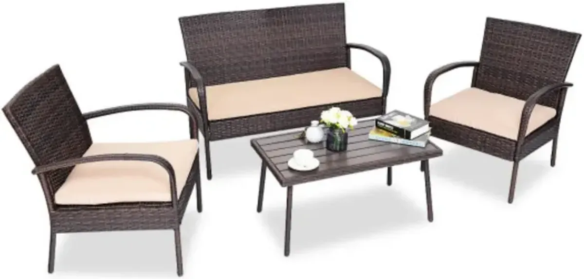 4 pcs Table Sofa Furniture Set with Cushions