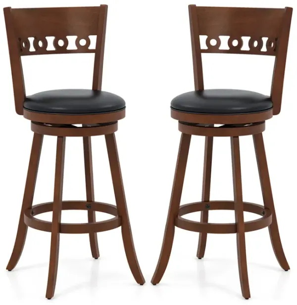 Set of 2 Swivel Bar Stools with Rubber Wood Frame