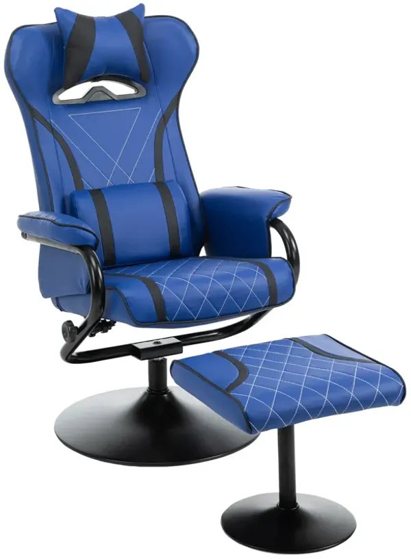 Blue/Black Gaming Chair: High Back Recliner with Ottoman, Swivel