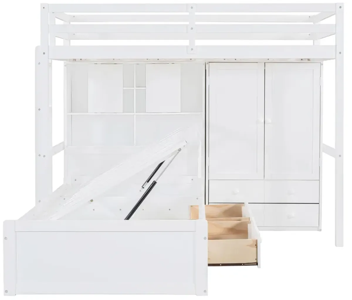 Merax Twin Bunk Bed with Wardrobe and Hydraulic Bed