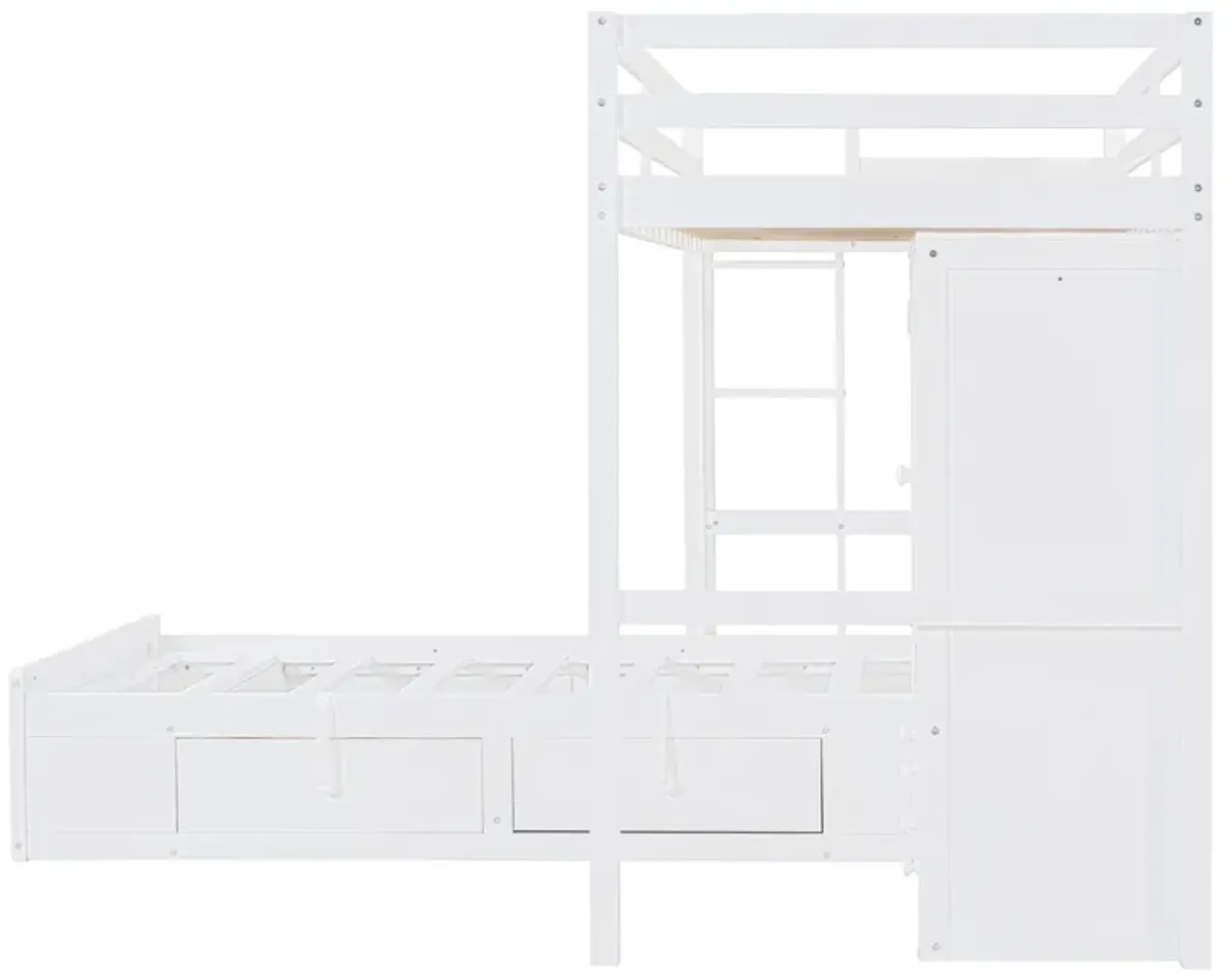 Merax Twin Bunk Bed with Wardrobe and Hydraulic Bed