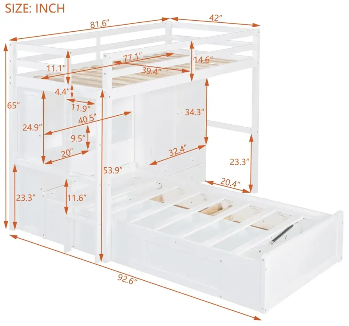 Merax Twin Bunk Bed with Wardrobe and Hydraulic Bed