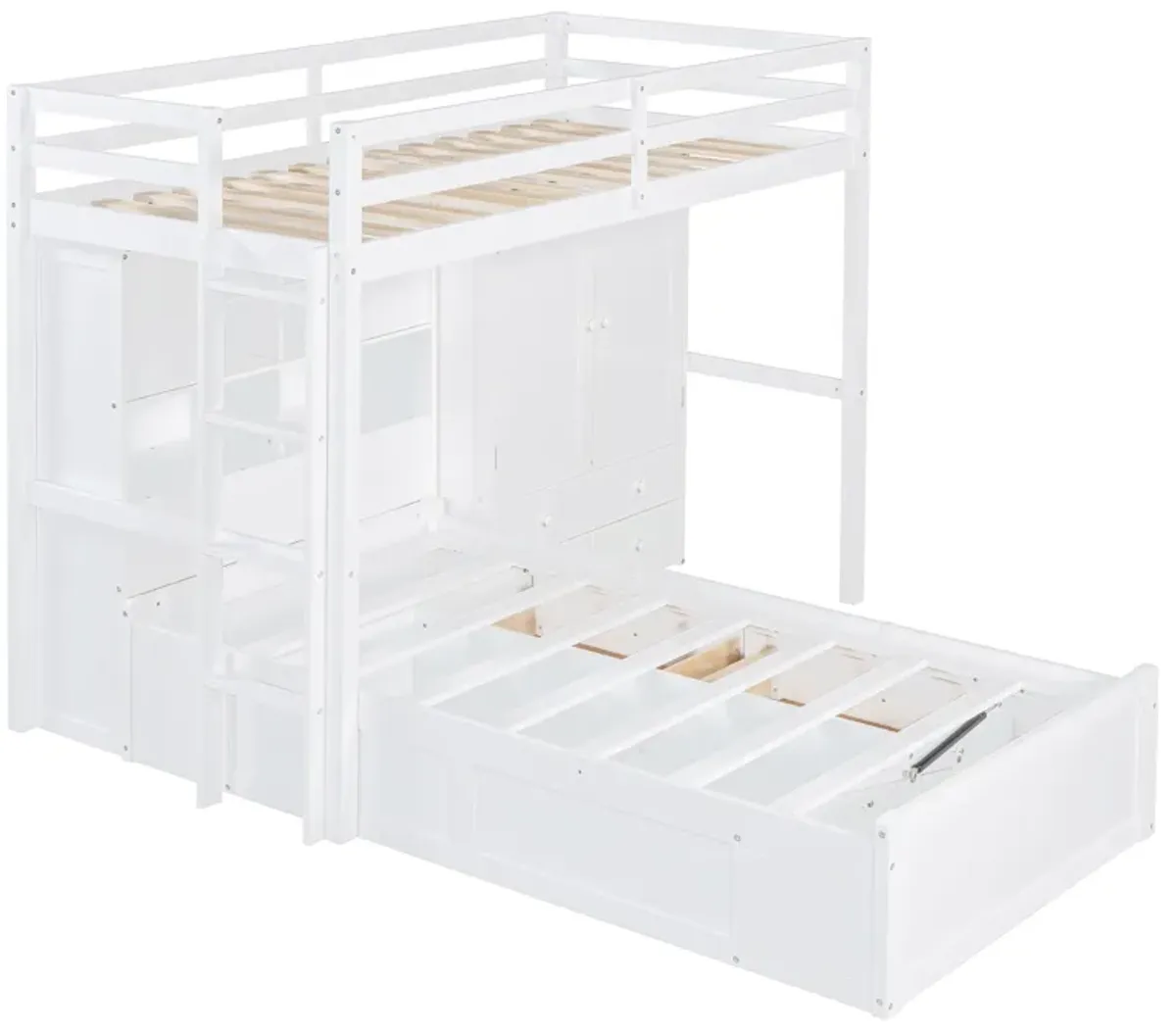 Merax Twin Bunk Bed with Wardrobe and Hydraulic Bed