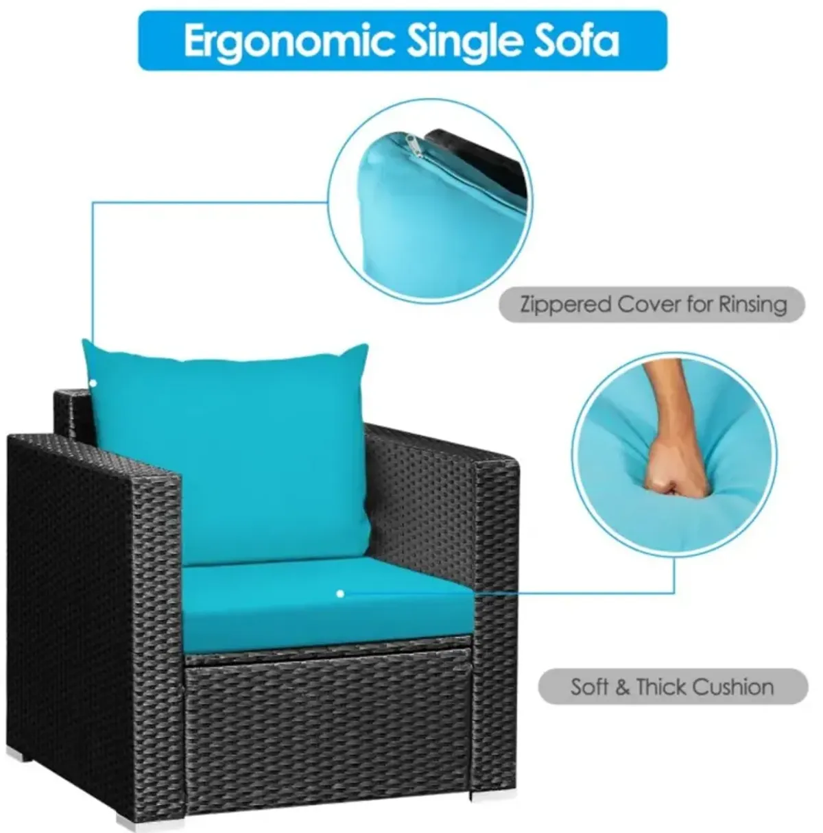 Hivvago 3 Pieces Patio Wicker Conversation Set with Cushion