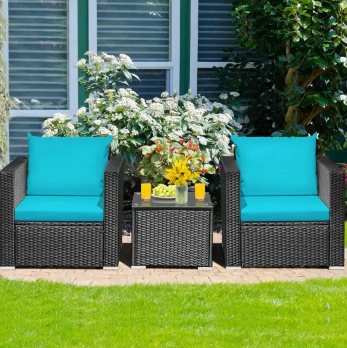 Hivvago 3 Pieces Patio Wicker Conversation Set with Cushion