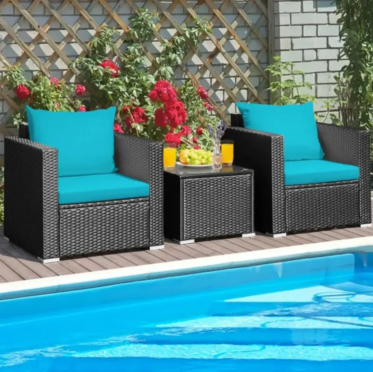 Hivvago 3 Pieces Patio Wicker Conversation Set with Cushion