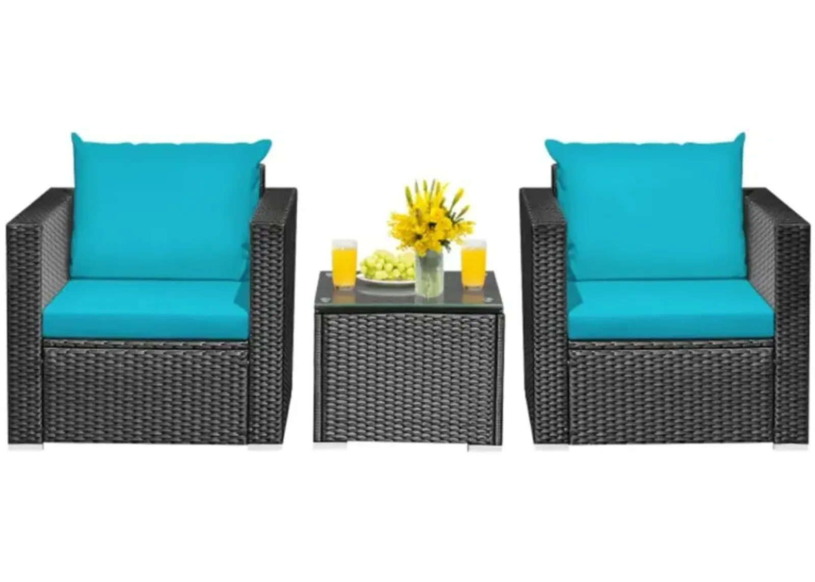 Hivvago 3 Pieces Patio Wicker Conversation Set with Cushion