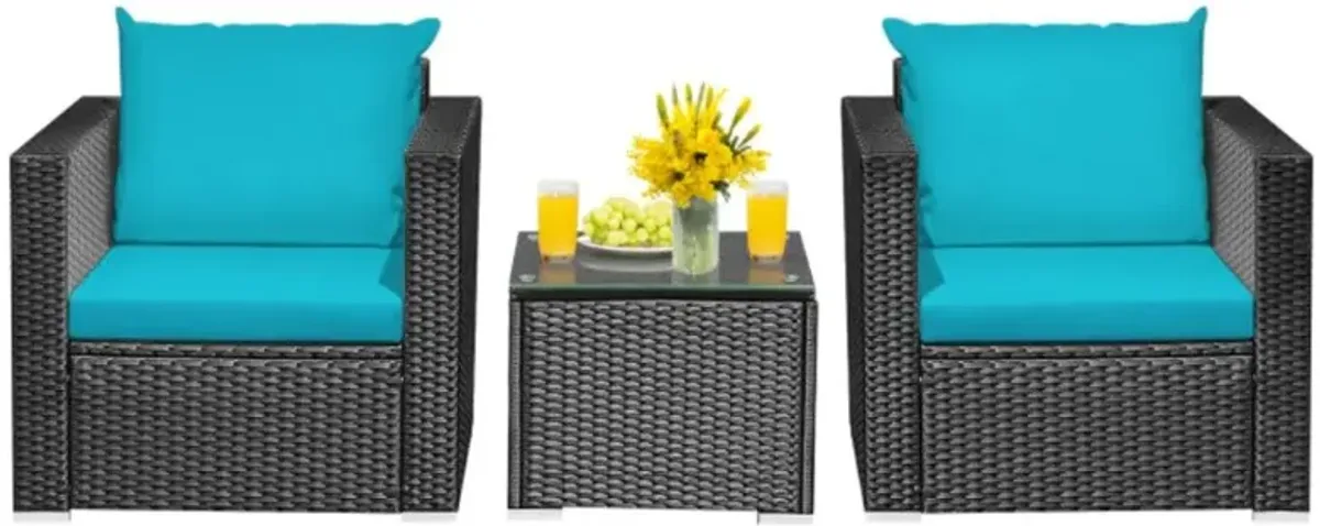 Hivvago 3 Pieces Patio Wicker Conversation Set with Cushion