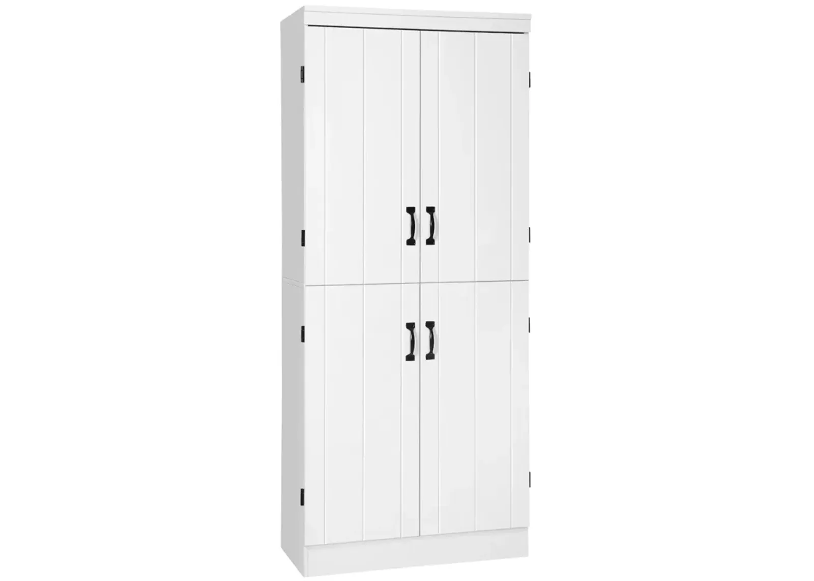 White Kitchen Tower: 70" 4-Door Pantry Cabinet with 6-Tier Shelving