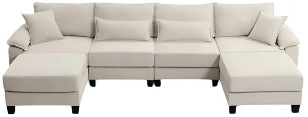 Corduroy U-Shaped Modular Sectional Sofa, 6 Seats with Armrest Bags, for Comfortable Living Room Furniture