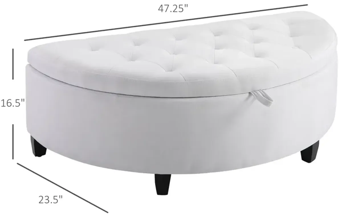 White Living Room Storage: Half Moon Ottoman Bench with Thick Pad