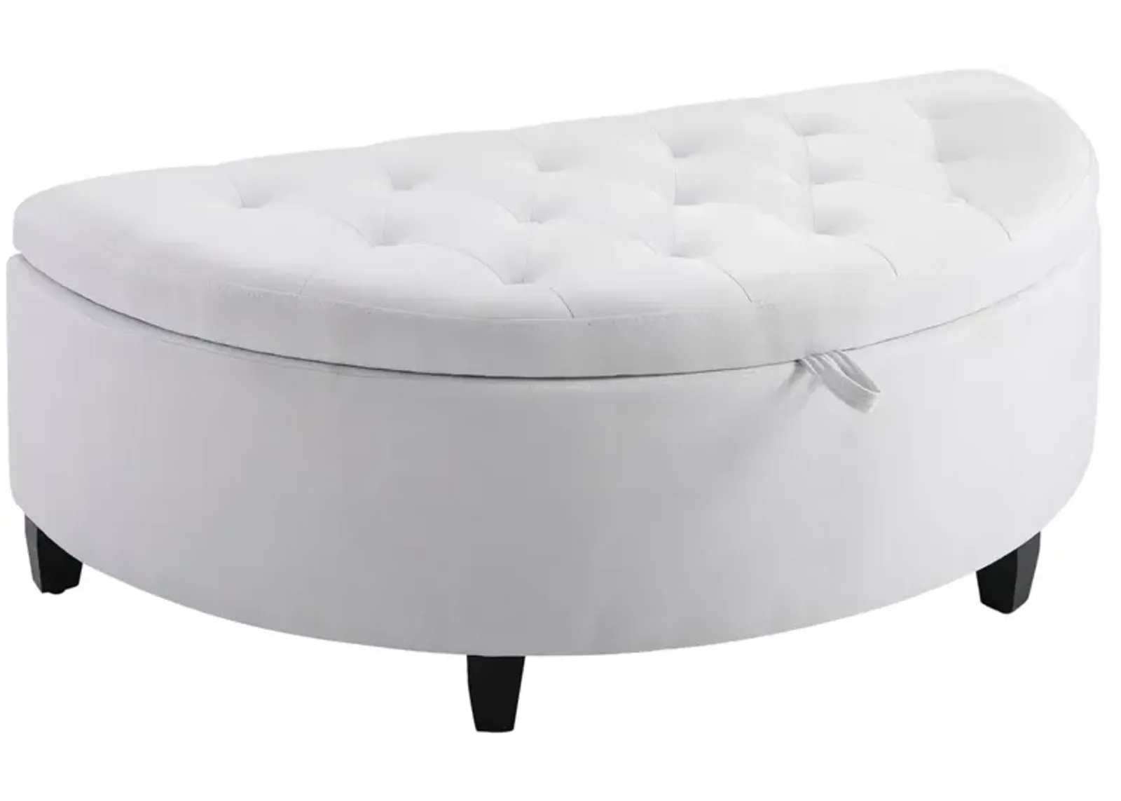 White Living Room Storage: Half Moon Ottoman Bench with Thick Pad