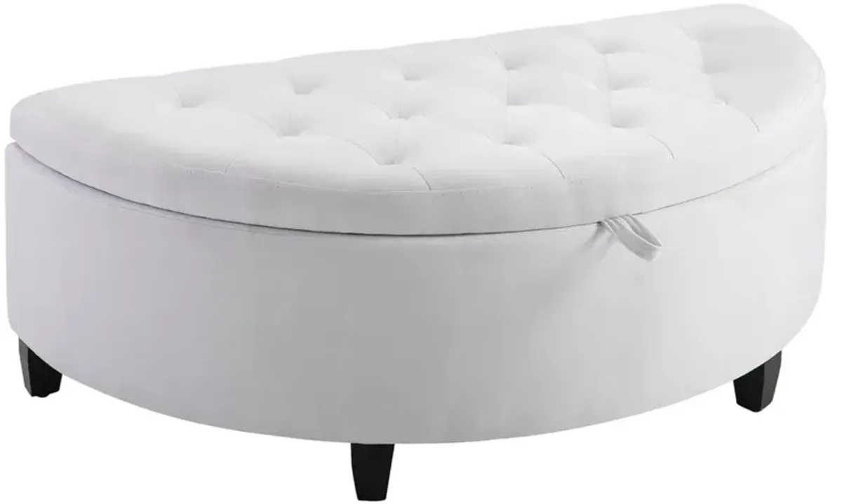 White Living Room Storage: Half Moon Ottoman Bench with Thick Pad