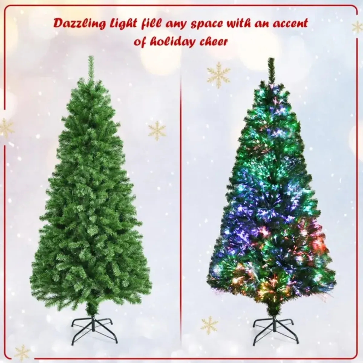 Hivvago 5/7 FT Pre-lit Multi-Colored Fiber Optic Spruce Artificial Christmas Tree