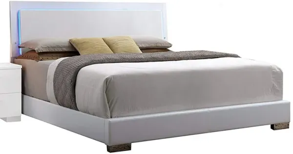 Contemporary Style Queen Size Wooden Panel Bed with Headboard, White-Benzara