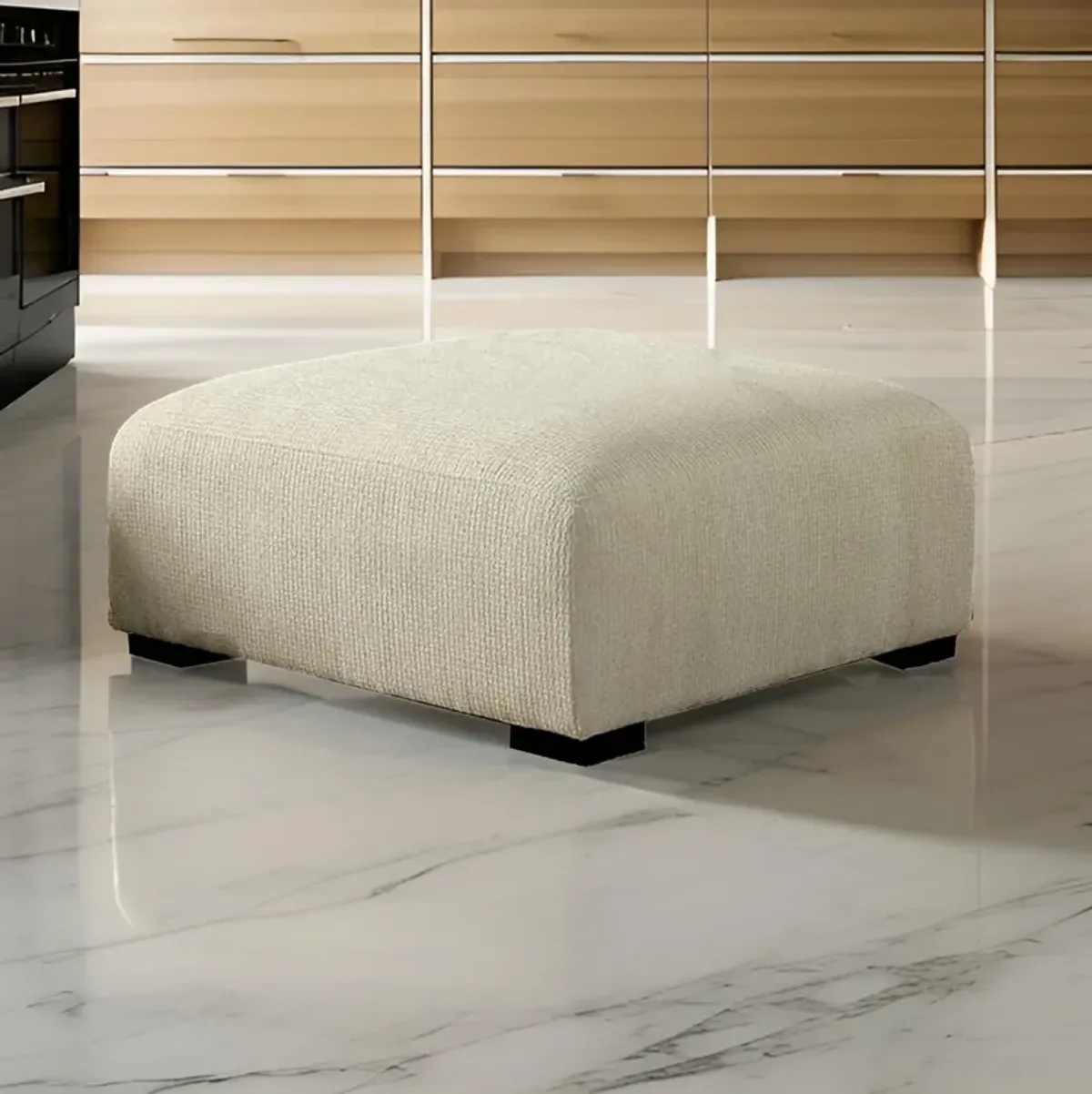 Wop 42 Inch Modern Square Ottoman Foam Seating with Bracket Legs, Beige-Benzara