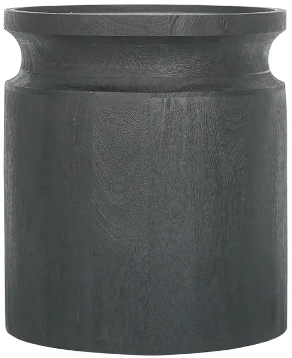 16 Inch Side End Table, Modern Cylinder Jar Like Design, Mango Wood, Black - Benzara