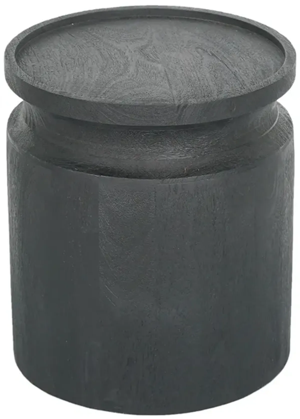 16 Inch Side End Table, Modern Cylinder Jar Like Design, Mango Wood, Black - Benzara