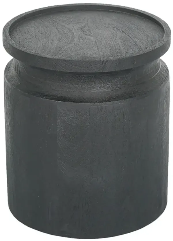 16 Inch Side End Table, Modern Cylinder Jar Like Design, Mango Wood, Black - Benzara
