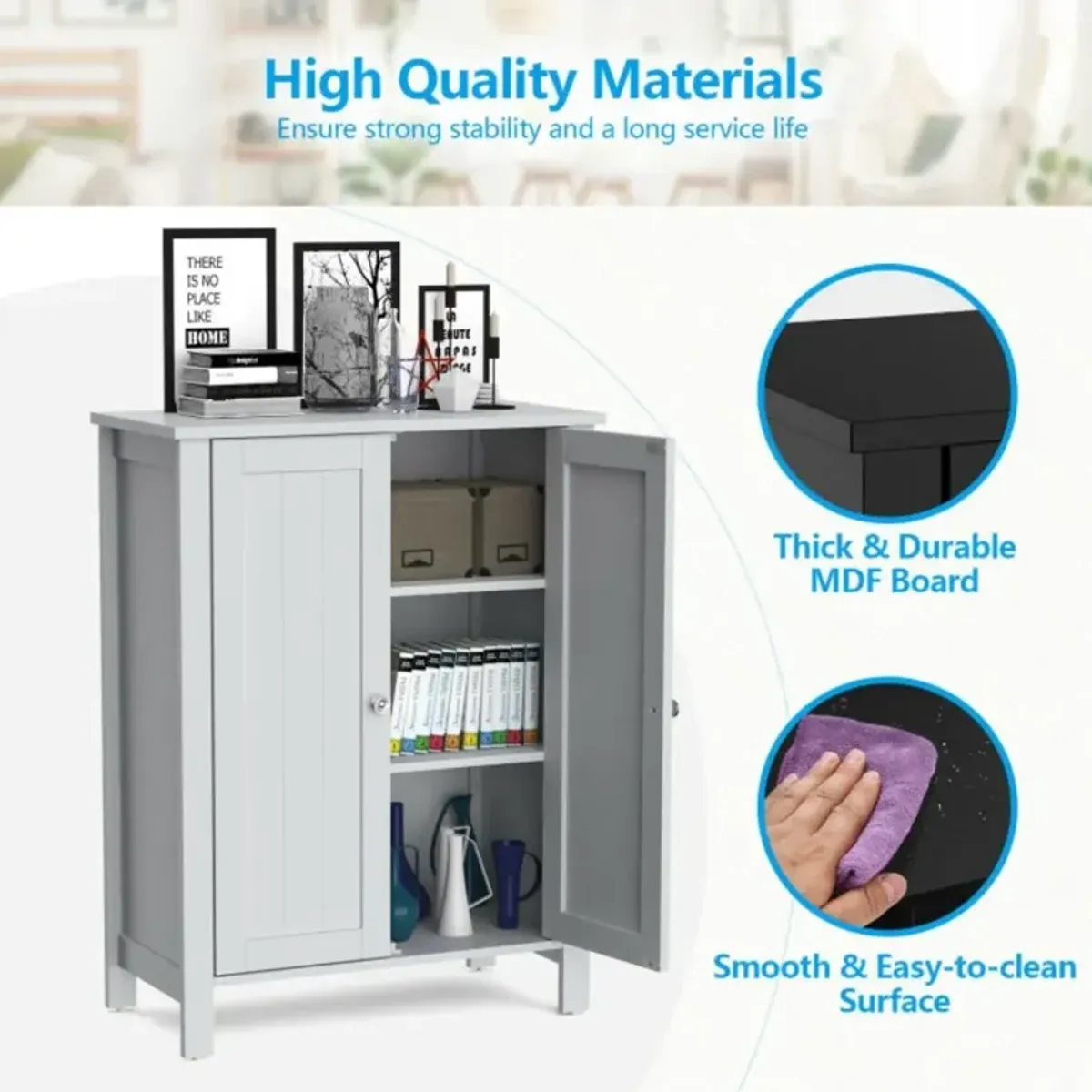 Hivvago 2-Door Bathroom Floor Storage Cabinet with Adjustable Shelf