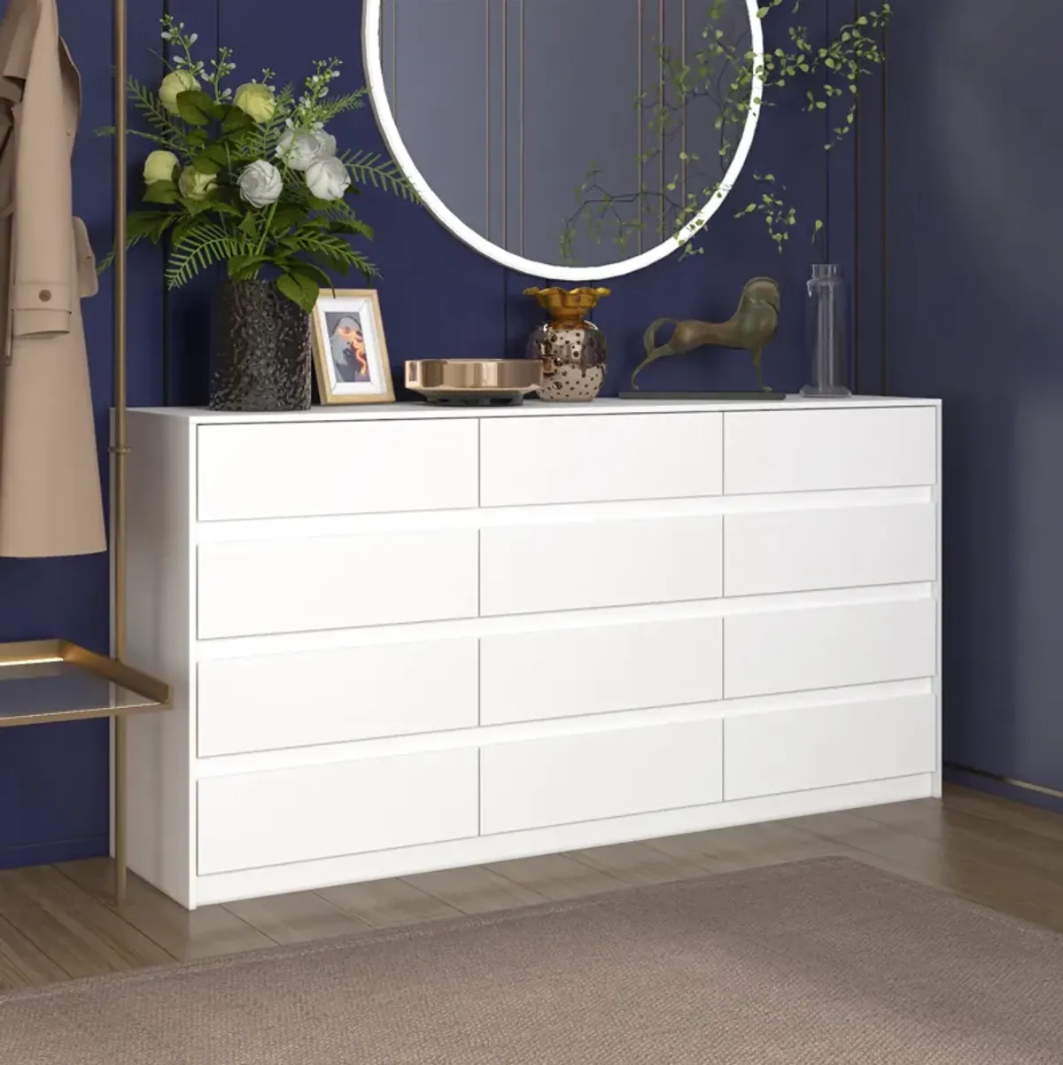 FUFU&GAGA Modern 12-Drawer Dresser with Ample Storage and Sleek Design for Bedroom (63" W x 31.9" H x 15.7" D) White