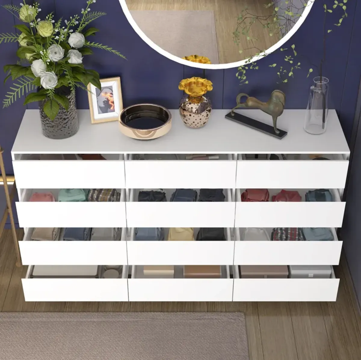 FUFU&GAGA Modern 12-Drawer Dresser with Ample Storage and Sleek Design for Bedroom (63" W x 31.9" H x 15.7" D) White