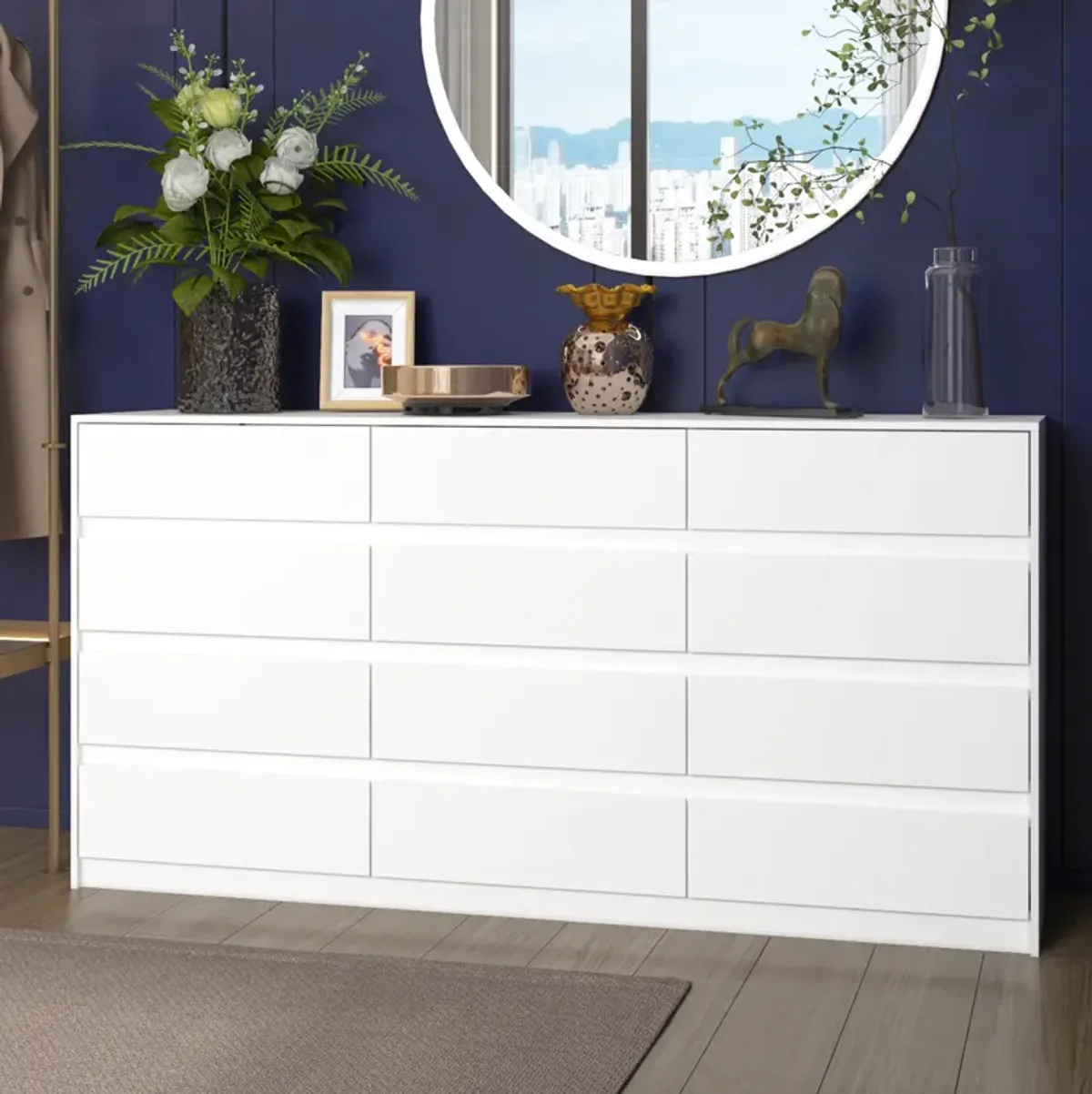 FUFU&GAGA Modern 12-Drawer Dresser with Ample Storage and Sleek Design for Bedroom (63" W x 31.9" H x 15.7" D) White