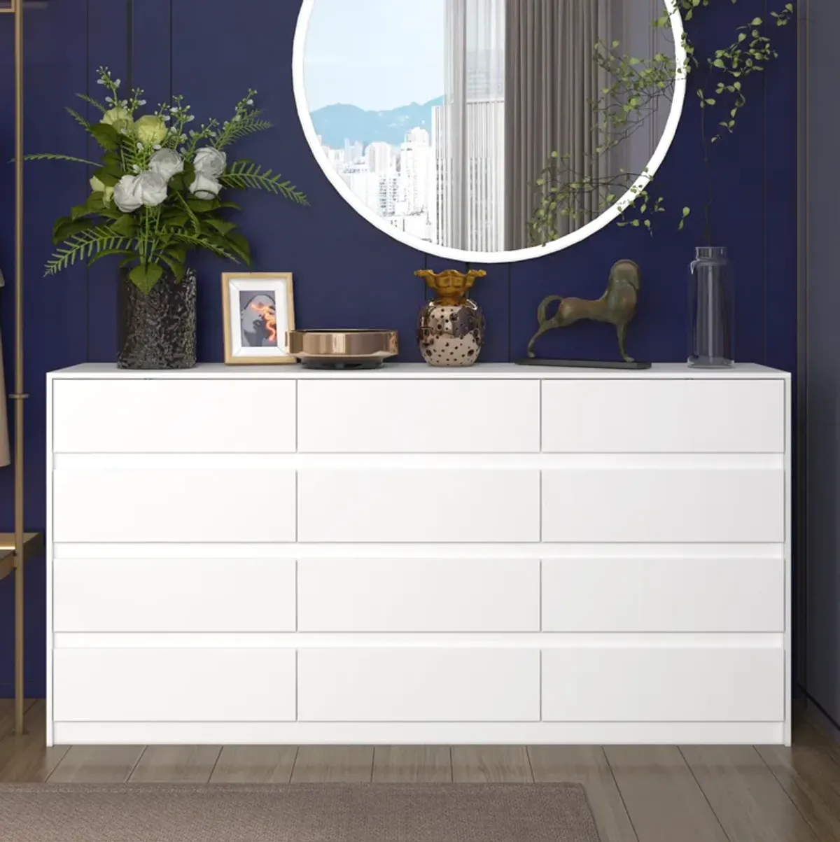 FUFU&GAGA Modern 12-Drawer Dresser with Ample Storage and Sleek Design for Bedroom (63" W x 31.9" H x 15.7" D) White