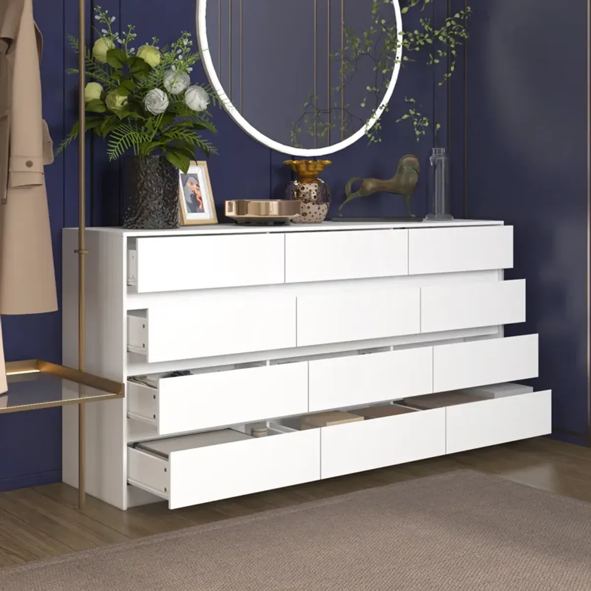 FUFU&GAGA Modern 12-Drawer Dresser with Ample Storage and Sleek Design for Bedroom (63" W x 31.9" H x 15.7" D) White