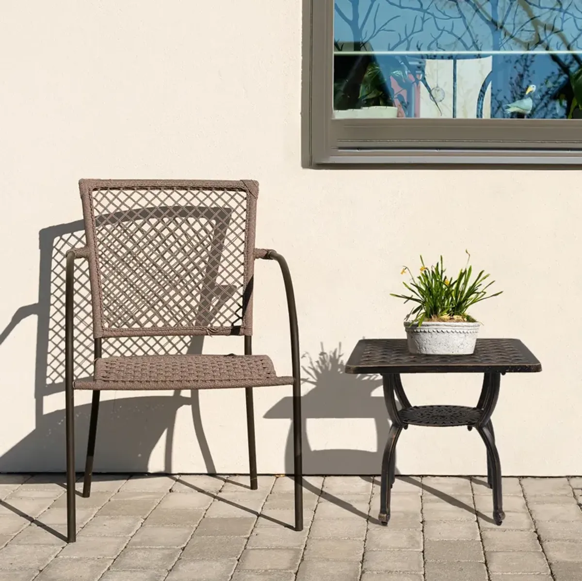 Outdoor Side Table, Anti-Rust Square Patio End Table for Garden & Balcony