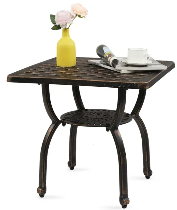 Outdoor Side Table, Anti-Rust Square Patio End Table for Garden & Balcony