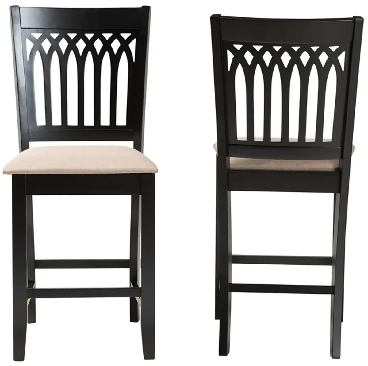 Baxton Studio Genesis Grey Fabric Wood 2-Piece Counter Stool Set