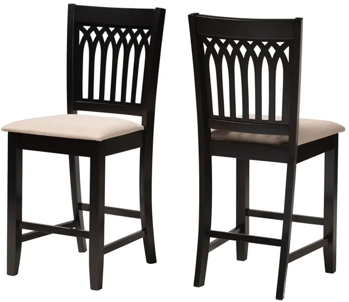 Baxton Studio Genesis Grey Fabric Wood 2-Piece Counter Stool Set