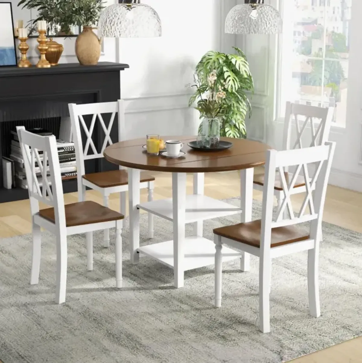 Hivvago 5 Piece Round Kitchen Dining Set with Drop Leaf Table Top