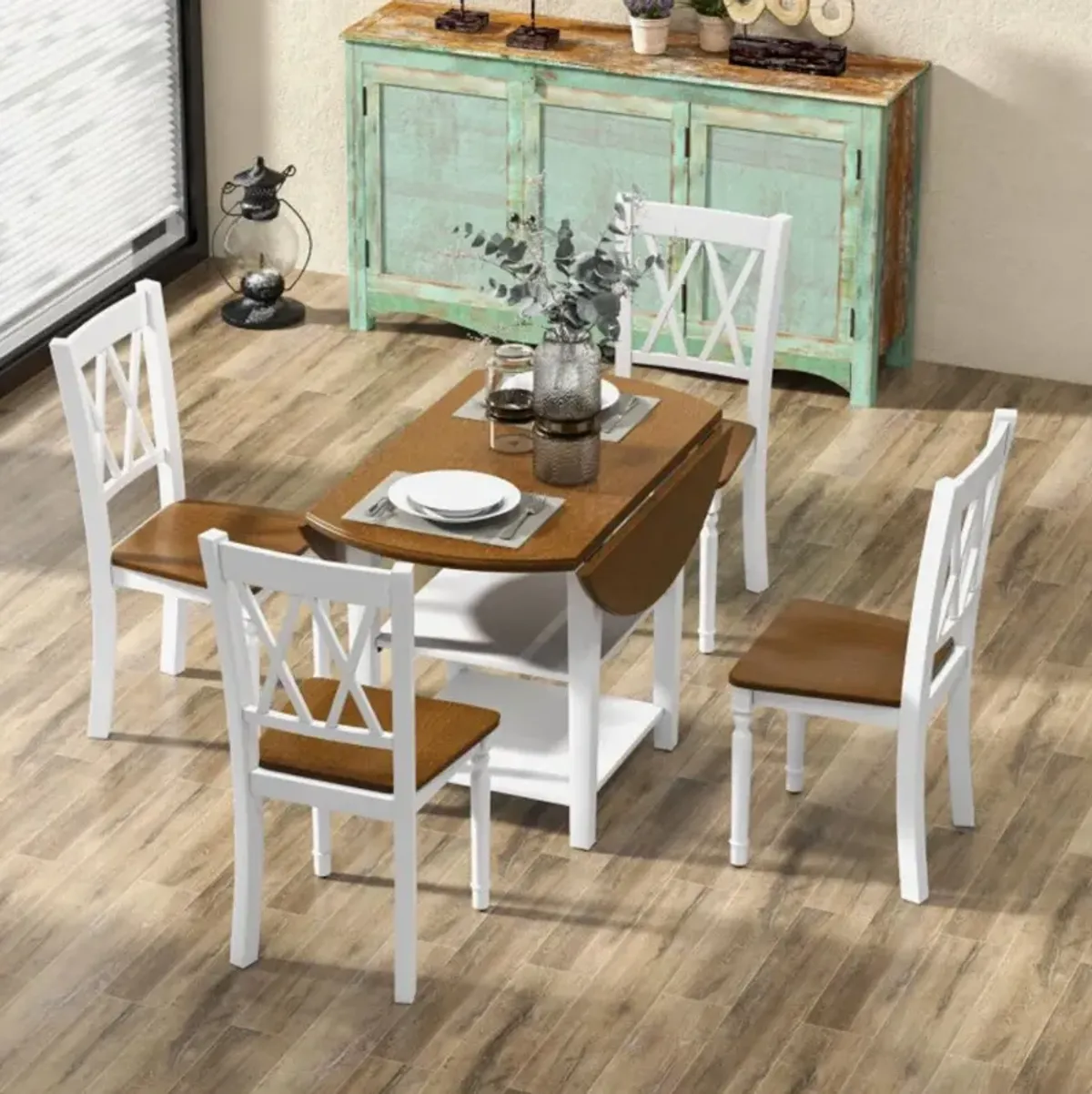 Hivvago 5 Piece Round Kitchen Dining Set with Drop Leaf Table Top