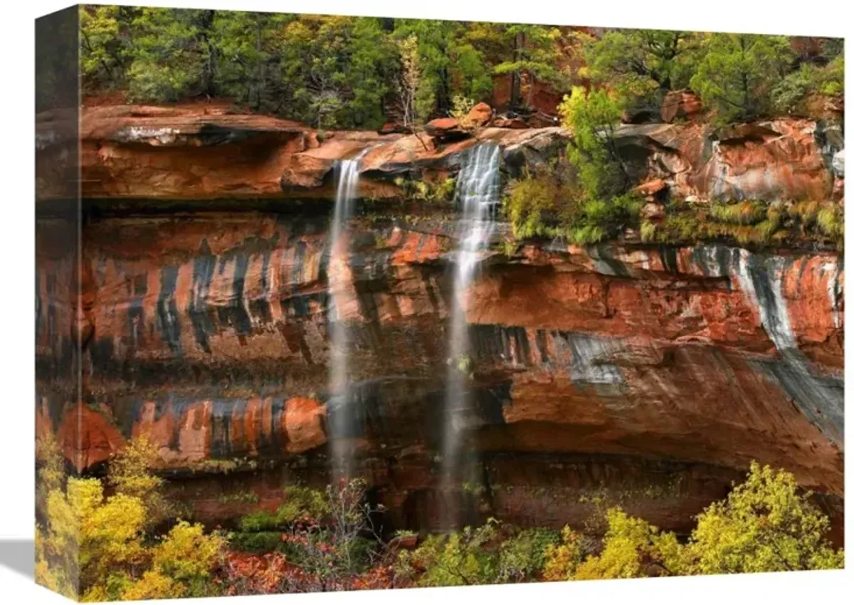Cascades tumbling 110 feet at Emerald Pools, Zion National Park, Utah-Canvas Art-16x12
